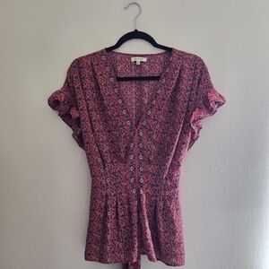 Max Studio Red Floral Ruffle Blouse